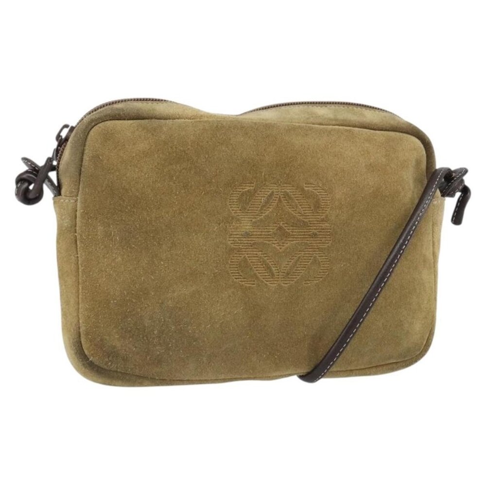 Authentic LOEWE Anagram Shoulder Bag Suede Beige Gold